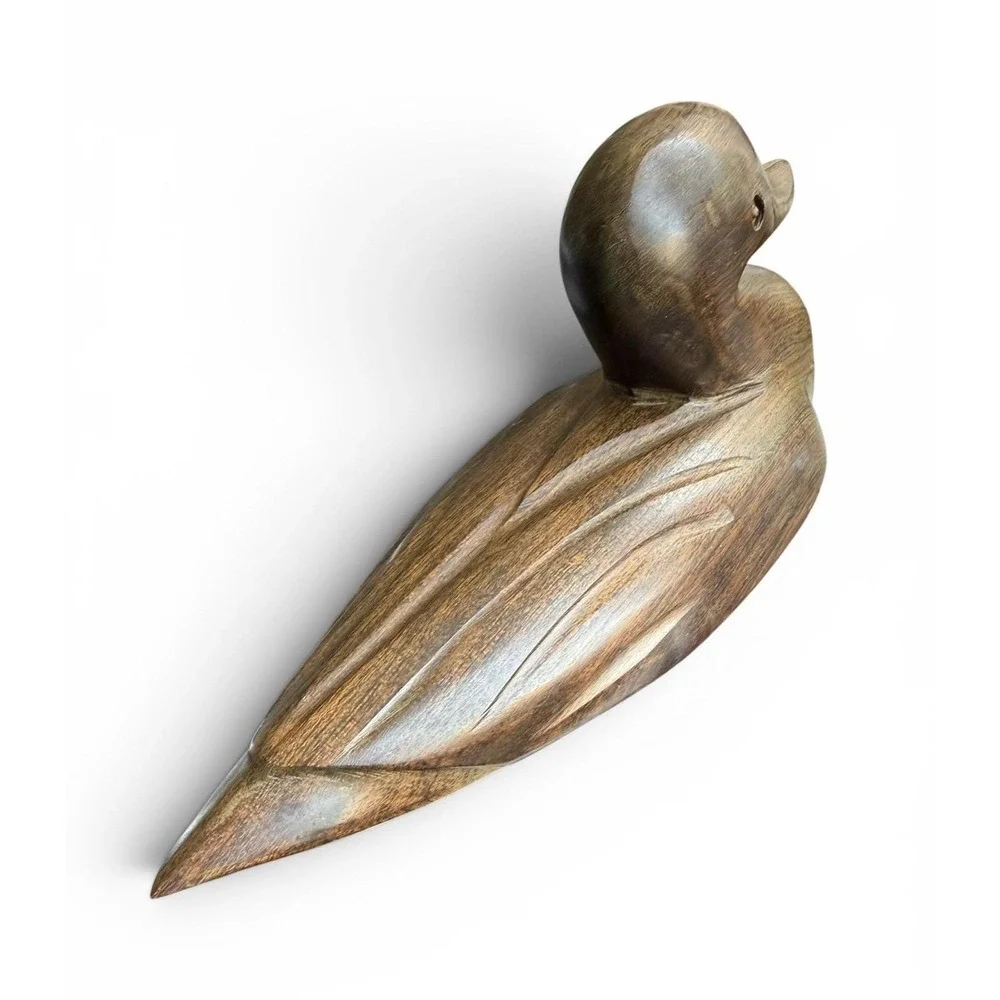 Vintage Decorative Duck Decoy‎ Hand-Carved Heavy Ironwood